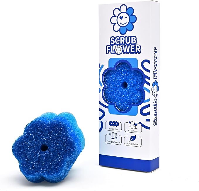 Scrub Flower Temperature Sensitive Sponges, Sapphire Hydrangea | Firm when cold and soft when warm, these odor-resistant scrubbers clean dishes, kitchen surfaces and more.