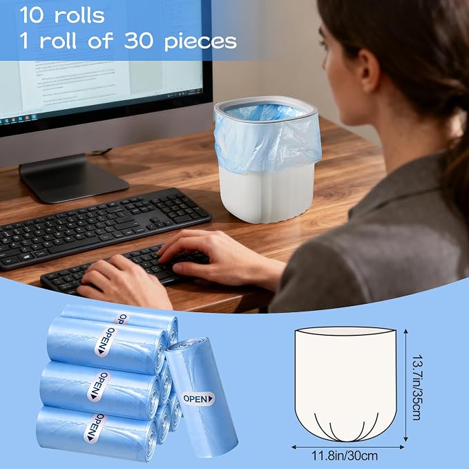 0.5 Gallon Mini Trash Bags, 300 Count Desktop Wastebasket Bin Liners, Small Plastic Bags for Home Office Kitchen, Blue