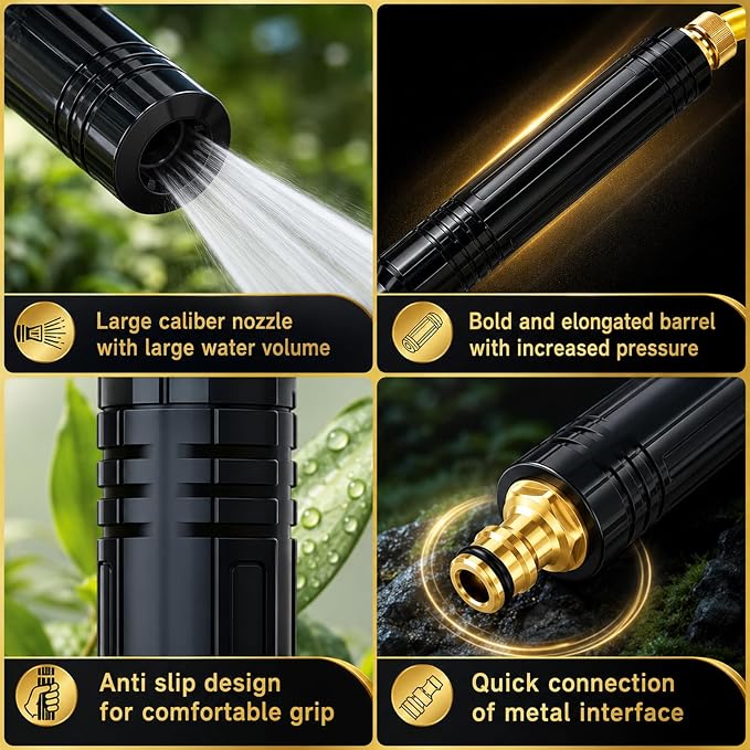 Home High Pressure Water Hose Nozzle, Adjustable Water Garden Hose Sprayer, Pressure Washer Hose Nozzle Attachment for Patio/Car Washing/Garden Watering