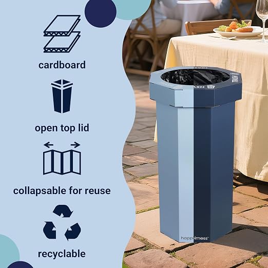 Eyely MPH1302B-2SET Sal 25-Gallon Disposable Corrugated Cardboard Event Trash Can and Recycling Bin for BBQs, Parties & Events & Outdoor Activities, Tide Pool Blue/Denim Blue (Set of 2)