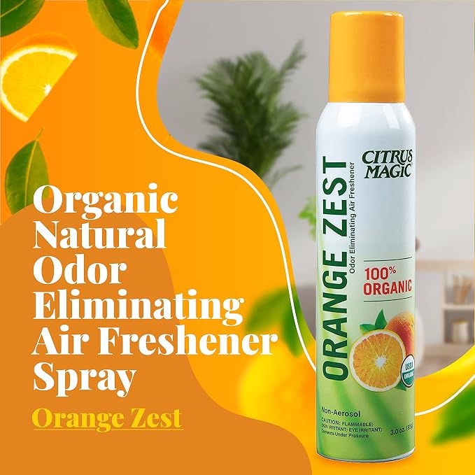 Citrus Magic Organic Air Freshener Spray, Orange Zest, 3 Ounce, Pack of 3 | Odor Eliminator for Home, Up to 7 Hours of Freshness, Non-Aerosol, Citrus-Based Formula