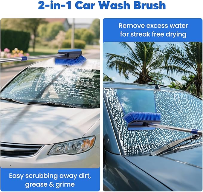 PIMEKOY 17Pcs Car Wash Kit with Bucket for Washing Exterior & Interior Cars | Professional Car Cleaning Kit, 62" Long Handle Car Wash Brush, Mop, Mitt, Duster, Wheel Brush, Detailing Brushes for RV Truck