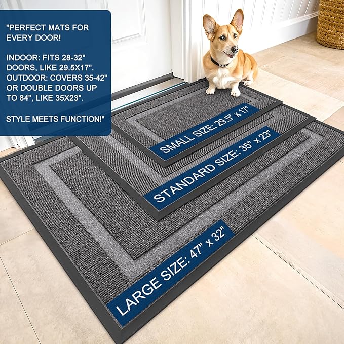 OLANLY Front Door Mat Outside 47x17, All-Season Heavy-Duty Rubber Doormat | Dark Grey, Absorbent, Stain Fade Resistant, Waterproof Non-Slip Backing, Low-Profile Indoor Outdoor Floor Mat for Entryway