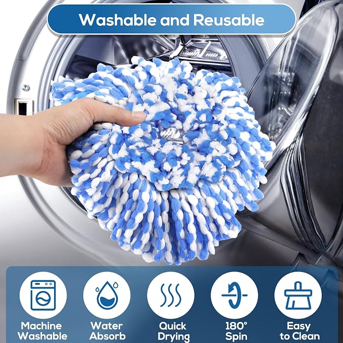 RinseClean Spin Mop Replacement Head for O Ceda RinseClean 2 Tank System | 8 Pack Spin Mop Refills with 1 Rotating Mop Base, Blue Microfiber Mop Refills for Floor Cleaning