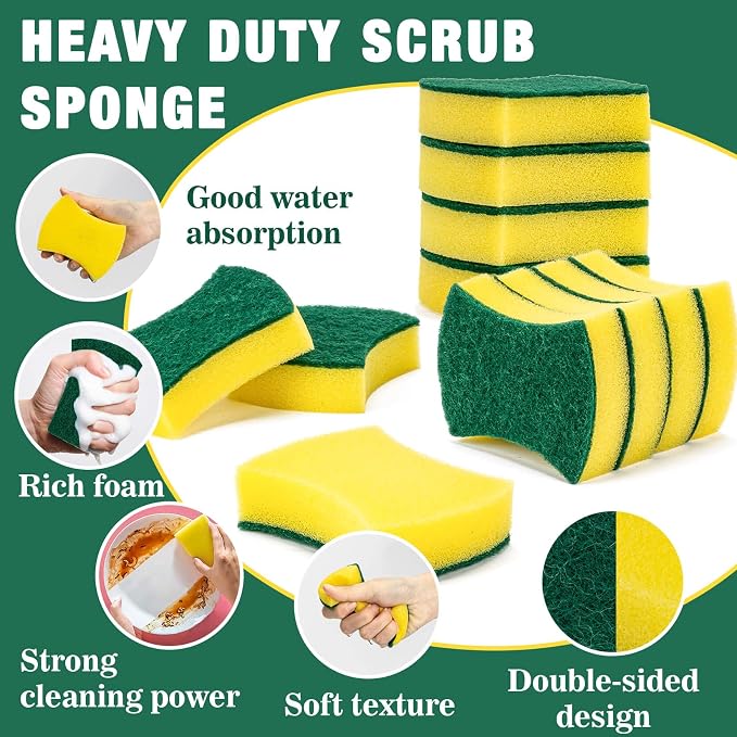 MAQIHAN 18PCS Kitchen Sponges - Heavy Duty Scrub Sponge for Dishes Pots | Double Sided Cleaning Sponges for Pots, Pans and Sinks - Durable Scrub Layer for Everyday Kitchen Cleaning Tasks