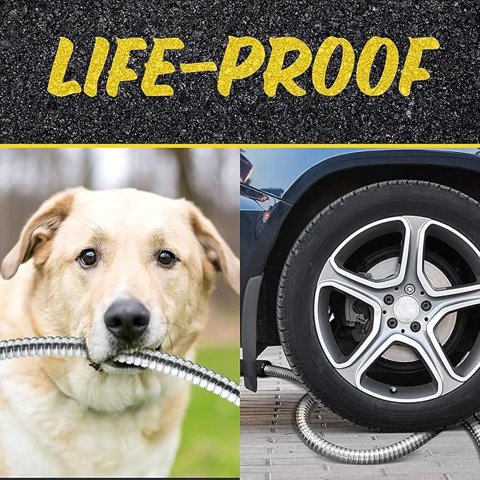 BIONIC STEEL PRO 75 Ft Metal Garden Hose with Brass Nozzle | Water Hose Made from Heavy Duty 304 Stainless Steel, Flexible, Lightweight, Brass Fittings, Non Kinking, 500 PSI
