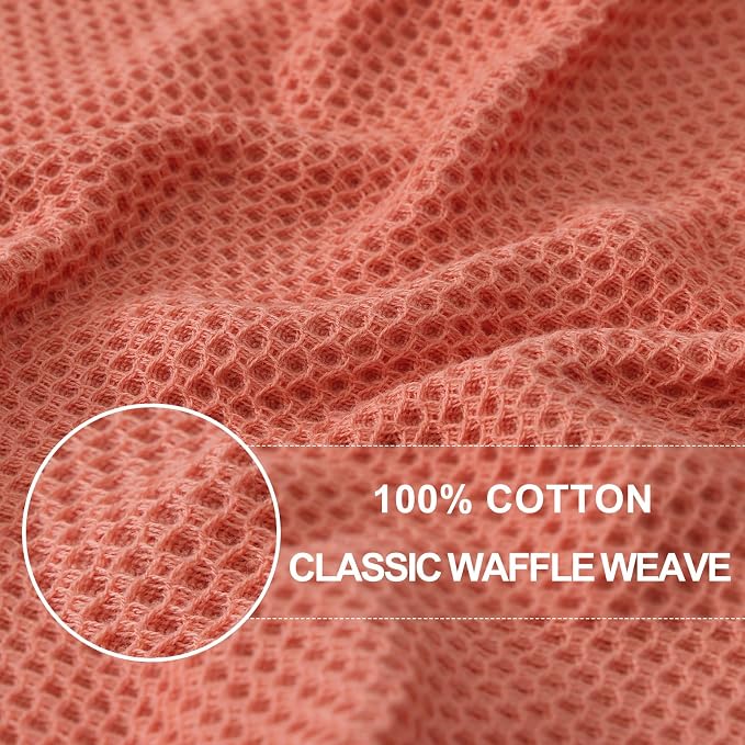 Homaxy 100% Cotton Waffle Weave Kitchen Dish Towels 4-Pack, Coral | 13 x 28 Inches, Ultra Soft Absorbent Dish Towels, Quick Drying Cleaning Towels