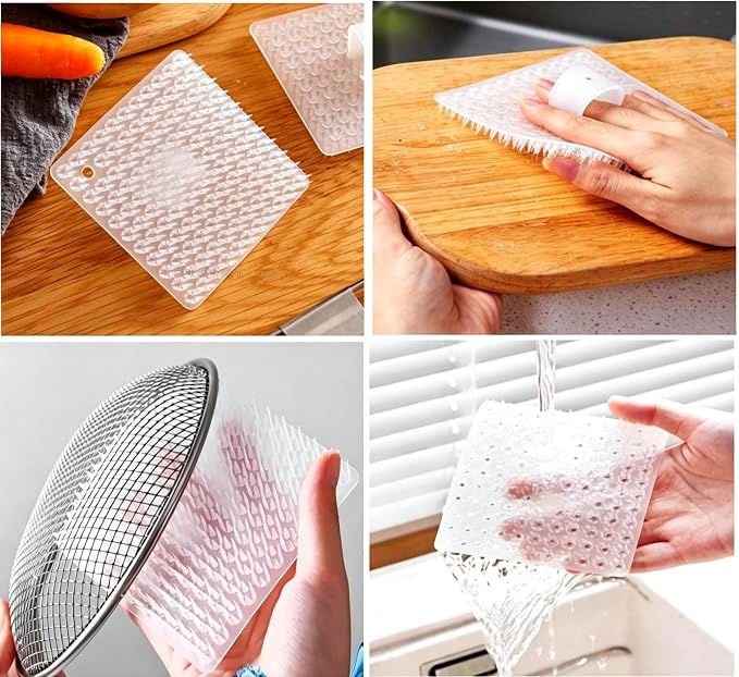 5 PCS Multi-Functional Plastic Cleaning Tool with Finger Strap | Flexible Fruit & Vegetable Scrubber Brush, Soft Dishwasher Sponge, For Home Kitchen Cleaning, Cleaning Brush