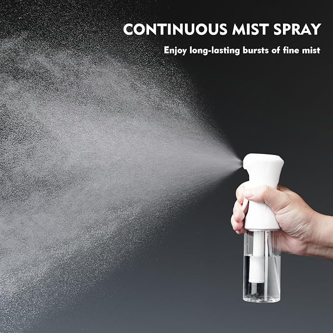 Continuous Spray Bottle for Hair, 6.8 OZ Ultra Fine Mist Spray Bottle | Leak Proof, Pre-Compression Technology, 360° Mist Sprayer for Hair Styling, Cleaning, Watering and Pets