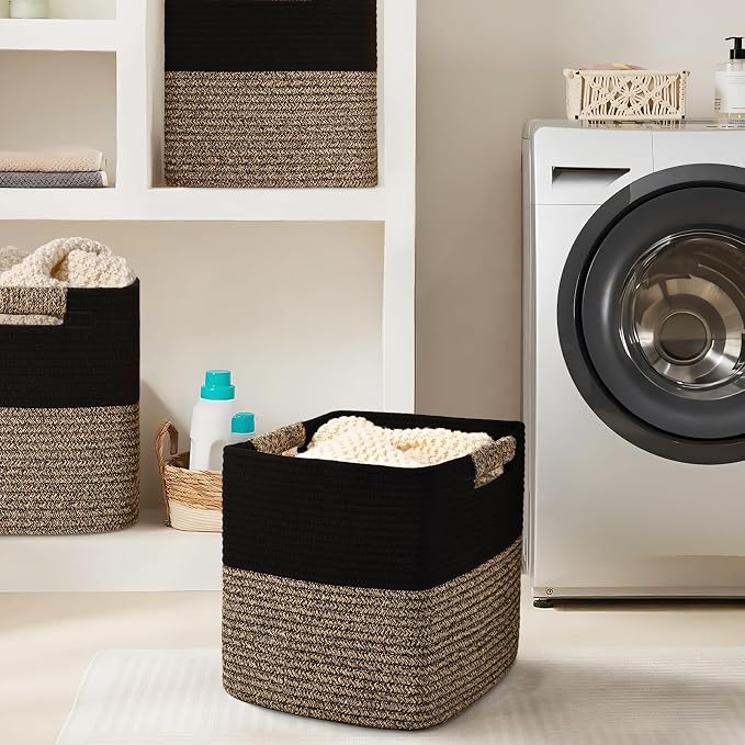 11 Inch Storage Cubes, 6 Pack Cube Storage Bins for Organizing, Cotton Rope Woven Baskets for Shelves, Bathroom, Kids Room, Closets, Baby Nursery