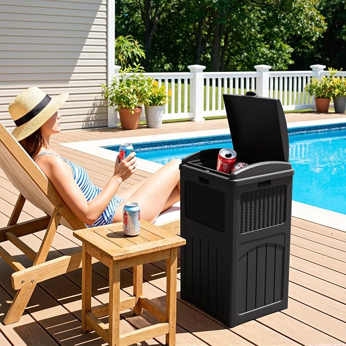 Greesum 33 Gallon Outdoor Trash Can with Lid (2-Pack), Dark Black | Heavy Duty Resin Garbage Bin, Waterproof & UV Resistant for Patio, Garden, Deck, Yard