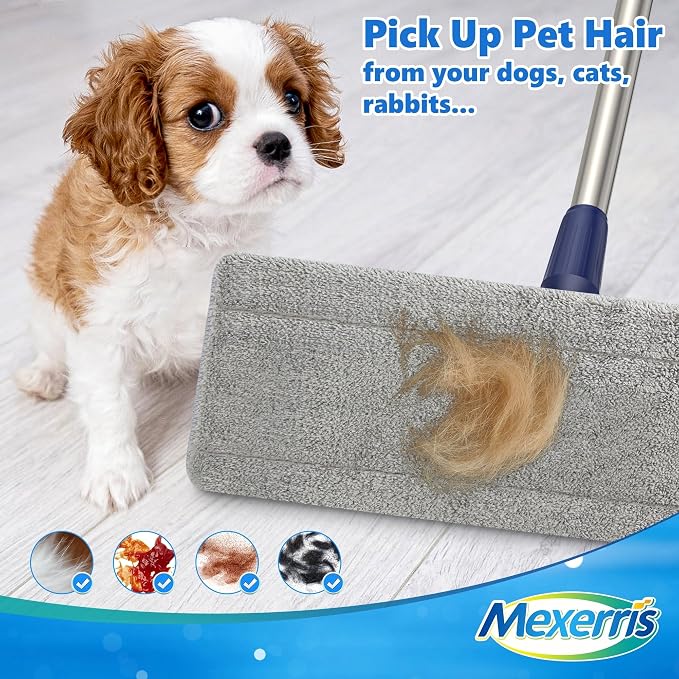Microfiber Mops for Floor Cleaning: Flat Hardwood Floor Mop 4 Washable Pads | 59" Adjustable Handle, 360° Rotating Head, Commercial Dust Mop for kitchen Bathroom Tile Laminate Wood Vinyl Multi-surface