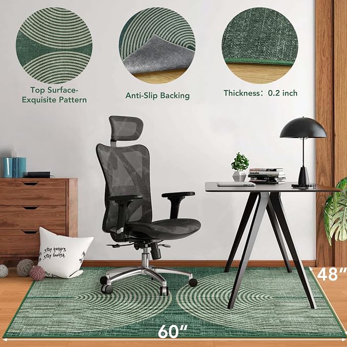 Office Chair Mat for Hardwood Floor&Tile Floor,48"X 60"-Geo Green | Heavy Duty Desk Chair Mat for Hard Floors,Under Desk Rug for Rolling Computer Chair,Anti Slip,Low Pile Carpet Floor