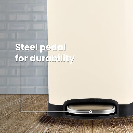 happimess HPM1007F Betty Retro 8-Gallon Step-Open Trash Can with Soft-Close Lid, Fingerprint Resistant, Modern, Minimalistic for Home, Kitchen, Laundry Room, Office, Bedroom, Bathroom, Almond | Fingerprint Resistant, Removable Liner, Semi-Rectangular, ...