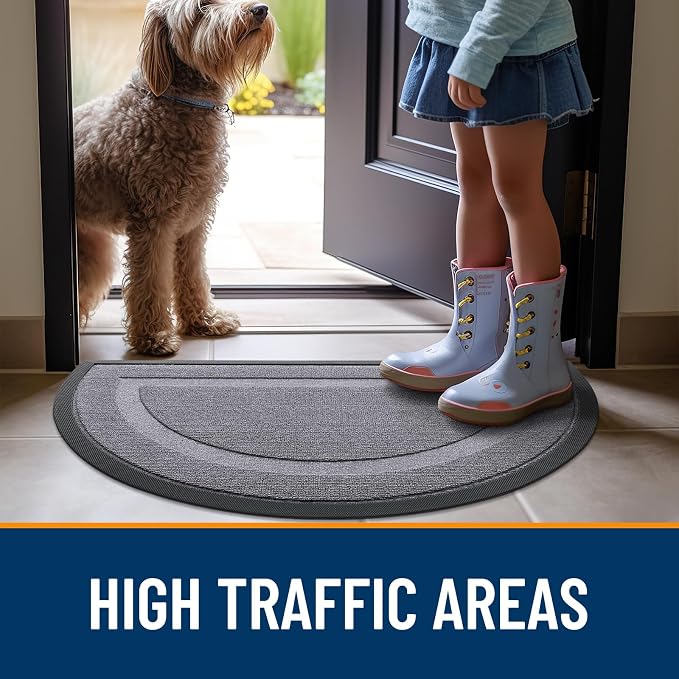 OLANLY Half Circle Front Door Mat Outside 29.5x17 All-Season Rubber Doormat | Classic Gray, Absorbent, Heavy-Duty, Stain and Fade Resistant, Non-Slip Backing, Low-Profile Indoor Outdoor Entryway Mat