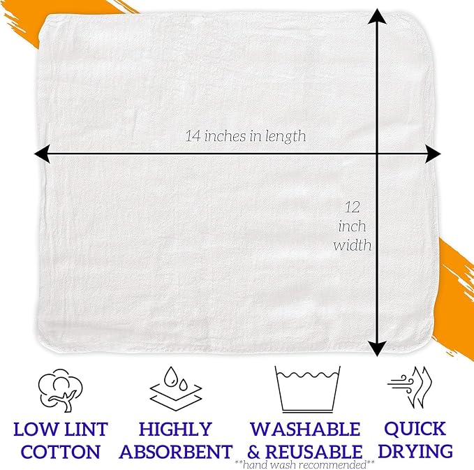 GREEN LIFESTYLE Shop Towels 12" x 14" 150 Pack - White Cotton Shop Towels, Cleaning Rags Bulk, Reusable Shop Rags, Durable Cleaning Cloths for Garage, Automotive, Industrial and Home