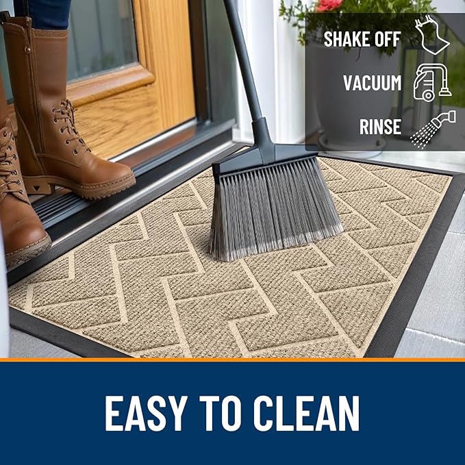 OLANLY Front Door Mat Outside 35x23, All-Season Absorbent Rubber Doormat | Beige, Heavy-Duty, Stain and Fade Resistant, Waterproof Non-Slip Backing, Low-Profile Indoor Outdoor Floor Mat for Entryway