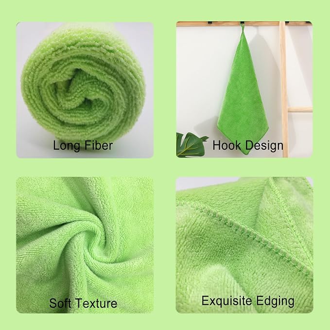 Ultra Absorbent 400 GSM Microfiber Cleaning Cloths, Thick Lint Free Reusable Towels for Kitchen, Glass, Car Detailing, Appliances & Household Cleaning, 12 Pack 12"x12" Green
