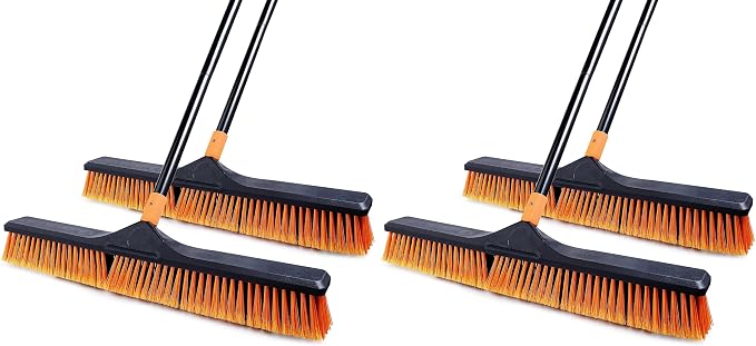 CLEANHOME 24”Push Broom Brush for Floor Cleaning 2 Set,Indoor&Outdoor Broom (Pack of 2)