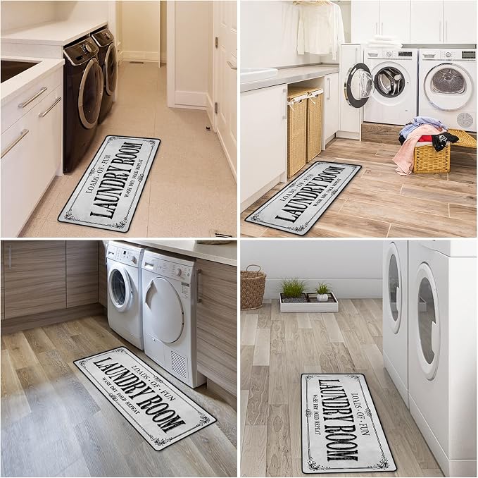 ROMAMIGO Grey Runner Rug, Farmhouse Kitchen Floor Mat, Non Slip Laundry Room Decor, Large (20 X 47 inch)