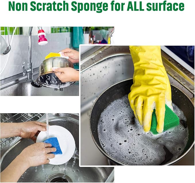 Patelai 10 Pcs Silicone Sponge for Dishes, Kitchen Silicone Dish Scrubber | Reusable Scrubbing Sponge, Non Scratch Surface, Dishwasher Safe, Multicolor Set