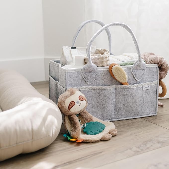 PUTSKA Baby Diaper Caddy Organizer, Felt Nursery Basket, Gray, Regular