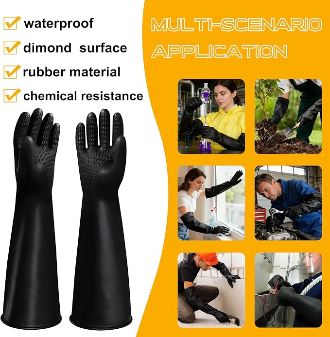 22" Upgraded Latex Gloves Chemical Resistant Glove Safety Work Long Gauntlets, Reusable Heavy Duty Long Rubber Gloves Dishwashing Gloves, Industrial Safety Gloves for Men