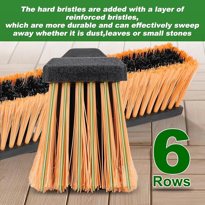 18 Inches Push Broom Outdoor- Heavy Duty Commercial Broom with 64.5" Long Handle and Stiff Bristles for Patio Garage Deck Concrete Wood Stone Tile Driveway Yard Warehouse Shop Floor Cleaning Broom