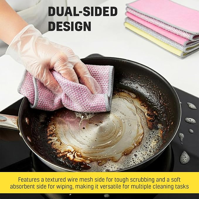 NEW 2026 | Non Scratch Wire Dishcloth | Metal Cleaning Rag for Kitchen Cookware | Silver Mesh Dishcloth | Double Sided | Metal & Coconut Fiber Scrubbers | 10 pcs Colorful Cloth