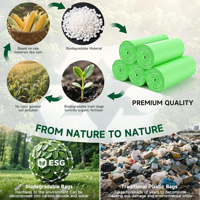 13-Gallon Tall Kitchen Garbage Bags - Heihaily 5 Rolls 75 Count Biodegradable Large Heavy Duty Wastebasket Liners Leakproof Rip Resistant for Standard Kitchen Trash Cans