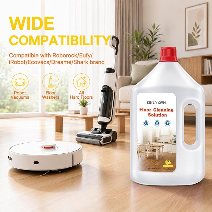 82 FL OZ Lemon Scent Floor Cleaning Solution Compatible with Roborock | Zesty Scent, 2.4 L Floor Cleaner for All Cordless Wet/Dry Vacuum Mop Cleaner & Robot Vacuums with Mopping
