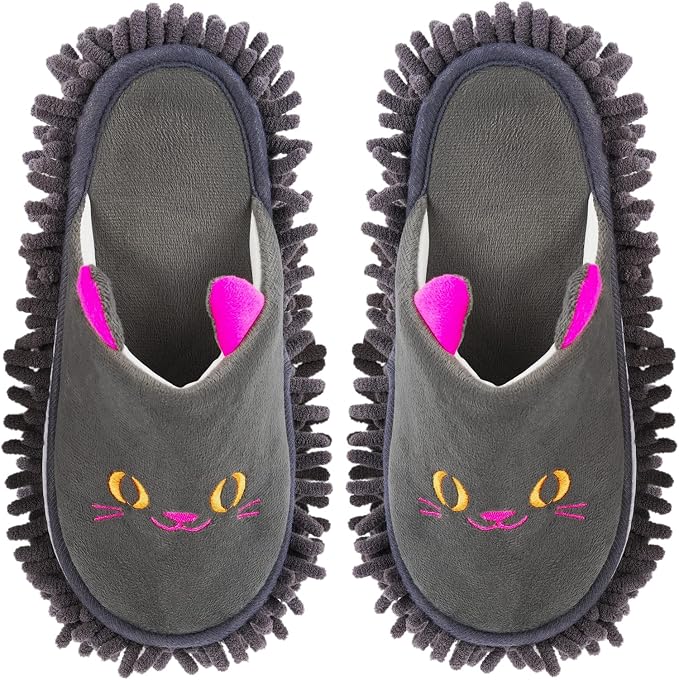 Non-slip Microfiber Mop Slippers Floor Dusting for Home Dark Gray | Warm Cleaning Slippers for Bedroom, Washable Mopping Shoes for Dust Dirt Hair