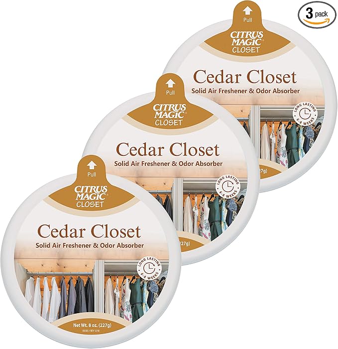 Citrus Magic Closet Solid Air Freshener, Cedar, 8 Ounce, Pack of 3 | Odor Absorber for Closets, Drawers, Laundry Rooms, Bathrooms, Gym Bags & Pet Areas, 24/7 Freshness Up to 45 Days Each