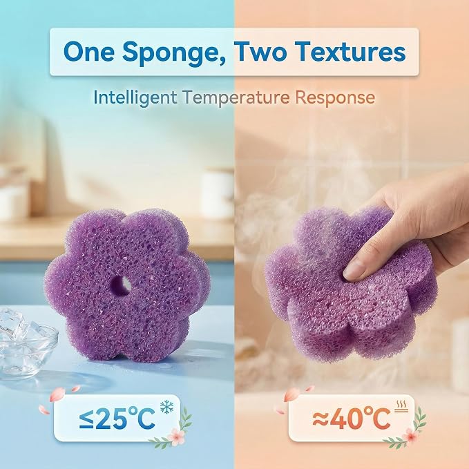 Scrub Flower Sponges, Temperature Sensitive, Non-Scratch, 3 Count | Firm when cold and soft when warm, these odor-resistant scrubbers clean dishes, kitchen surfaces and more.