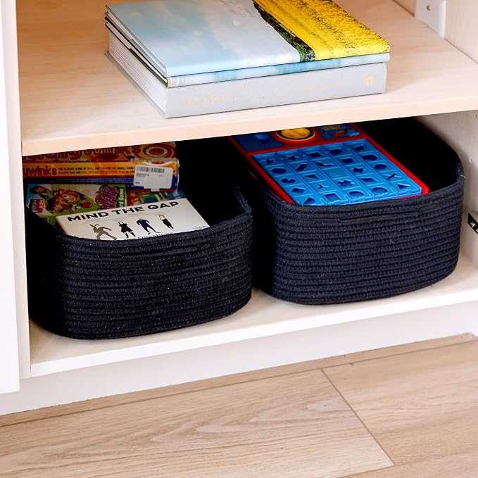 Woven Rope Baskets for Organizing, 3 Pack, 15.5 x 11 x 5.5" Storage Bins | Storage baskets and organizer bins for shelves, pantry, closet storage, toy organizer, bathroom storage, nursery, towels