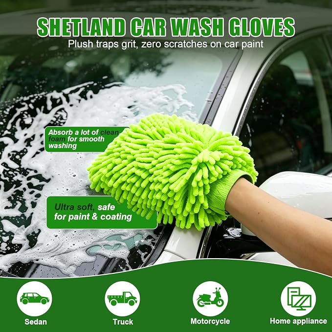 6PCS Microfiber Car Wash Mitt - Car Wash Gloves Kit with Microfiber Cleaning Cloth and Car Wash Sponge for Car Washing, Trucks, SUVs, Motorcycles Cleaning Detailing Polish