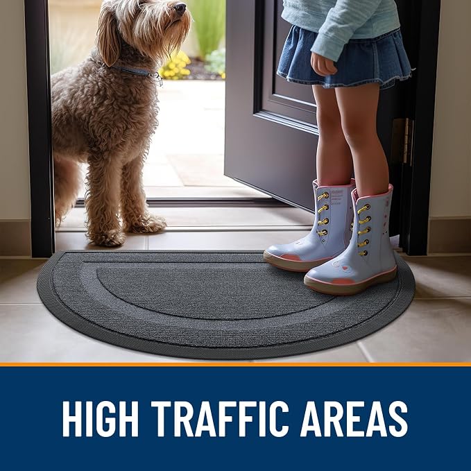 OLANLY Half Circle Front Door Mat Outside 47x23 All-Season Rubber Doormat | Charcoal Gray, Absorbent, Heavy-Duty, Stain and Fade Resistant, Non-Slip Backing, Low-Profile Indoor Outdoor Entryway Mat