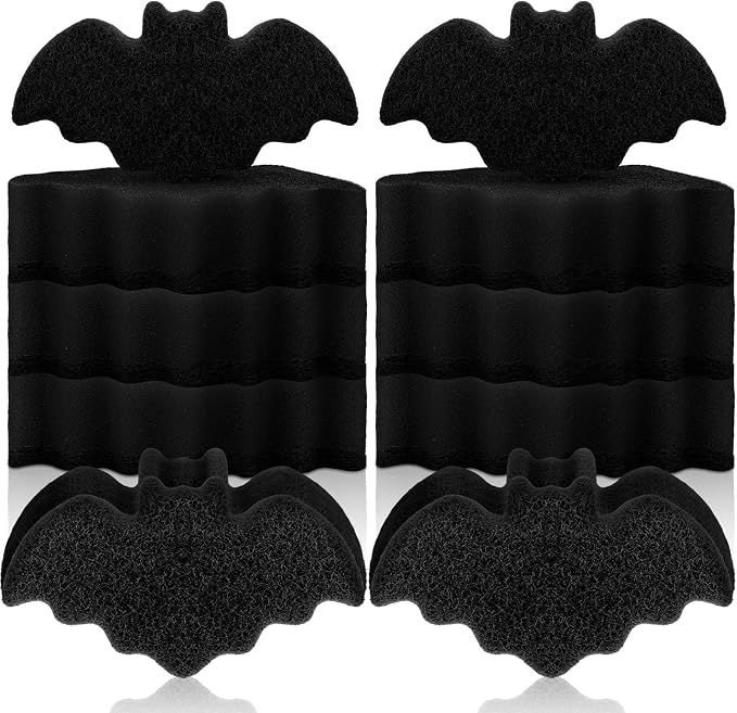 Tioncy 12 Pack Halloween Bat Kitchen Sponges, Black | Dual Sided Scrubber, Gothic Halloween Decor, Reusable Non Scratch Dishwashing, for Cookware Pot Boiler Pan Household