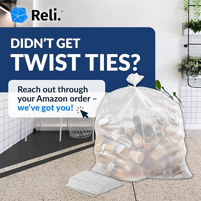 Reli. 30-33 Gallon Trash Bags Heavy Duty | 250 Trash Bags, Twist Ties | Clear, Serious Garbage Cleanup | Large Garbage Bags with Twist Ties, Made in USA | SuperValue