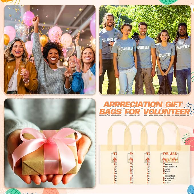 Tallew 50 Pcs Volunteer Appreciation Gift Bags Bulk Small Non Woven Bags with Handles Thank You Gifts for Volunteers Teacher Women Nurse