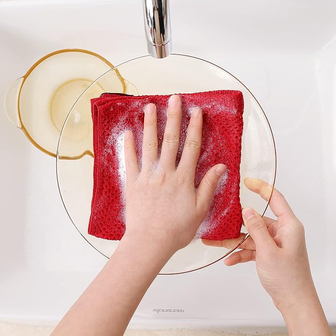 Homaxy 100% Cotton Waffle Weave Kitchen Dish Cloths 8-Pack, Red | 12 x 12 Inches, Ultra Soft Absorbent Dish Towels, Quick Drying Dish Rags with Hanging Loop