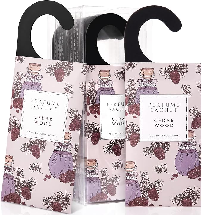 ROSE COTTAGE Large 12 Packs Cedar Wood Hanging Closet Deodorizer Air Freshener Long Lasting Scented Sachets Smell Goods for House