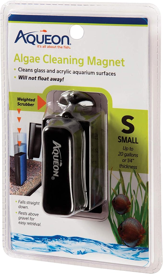 Aqueon Aquarium Algae Scraper, Fish Tank Cleaning Magnets for Glass/Acrylic, Small, Black | Magnetic aquarium glass cleaner for glass or acrylic, curved pad cleans flat and curved surfaces