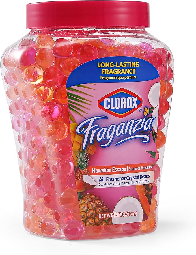 Clorox Fraganzia Crystal Beads Air Freshener, Island Escape, 12 Oz, 12-Pk | Gel bead formula, long-lasting scent, no spray or mess, home car and office use