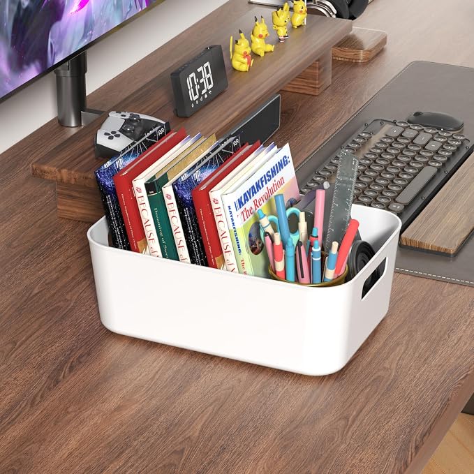 12 Packs Plastic Pantry Organizing Bins, Small Open Storage Bin | White Plastic Container, Cabinet Organizer Bin