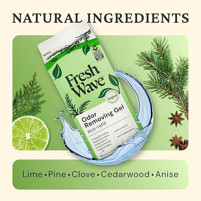 Fresh Wave Odor Eliminator Gel Refill, 63 oz Original | Plant oil formula, No parabens or phthalates, Refills 15 oz jar 4x, For kitchen, closet, bathroom odor, Pet safe