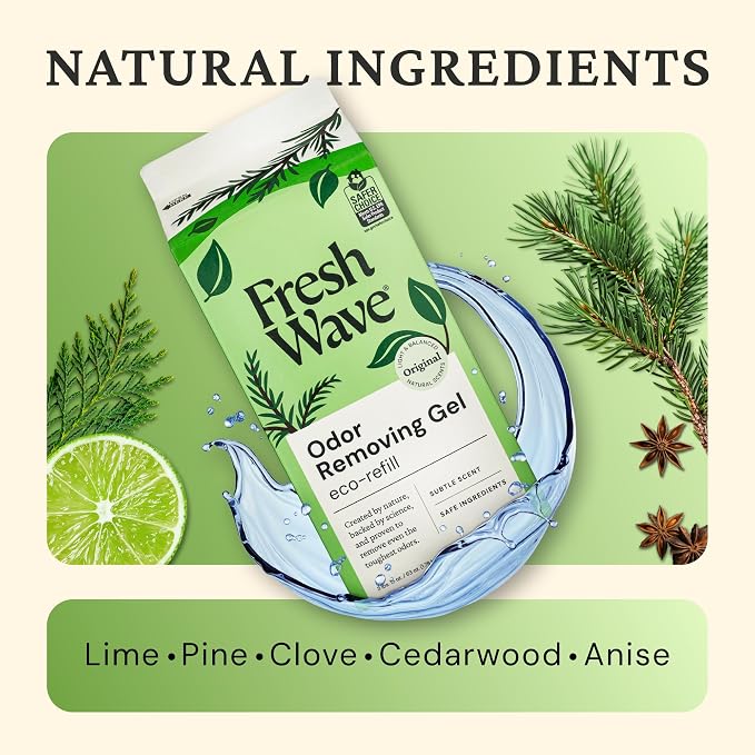 Fresh Wave Odor Removing Gel Eco-Refill, 63 oz. Original Scent | 2 Empty Refillable Glass Jars | 2 Room Set (Pack of 2)