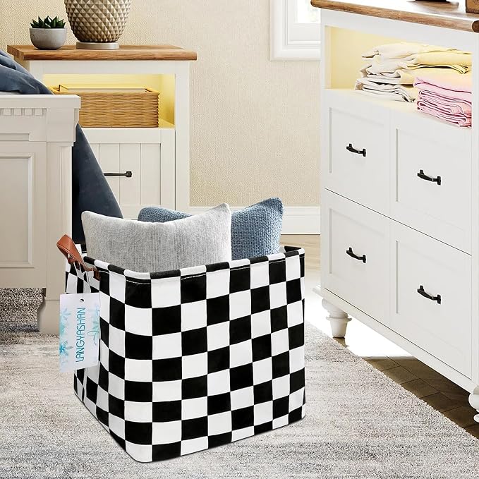 Square Racecar Storage Baskets Shelf Gift Toy Organizer Room Racing Flag | Laundry Hamper Collapse Canvas with Handles for Organizing Home Kitchen Children Toys Office Closet Shelves