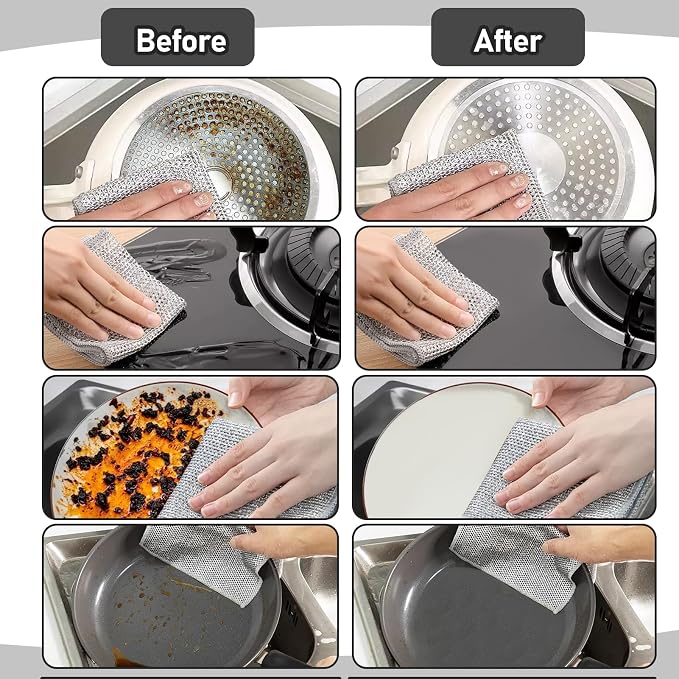 XANGNIER 10 Pcs Multipurpose Wire Dishwashing Rags for Wet and Dry,2024 New Multifunctional Non-Scratch Wire Dishcloth,Wire Cleaning Cloth,Non Scratching Metal Wire Rag for Kitchen,Counter,Dishes,Sink | Multipurpose Steel Wool Cleaning Cloths,Wet & Dry...