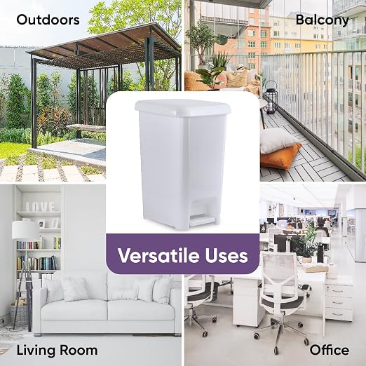 Superio Slim Trash Can with Foot Pedal – 4 Gallon Step-On Dustbin, Small Plastic Garbage Can with Lid, Trash Can for Bathroom, Bedroom, RV, Kitchen, Office, Patio, or Dorm – White Smoke
